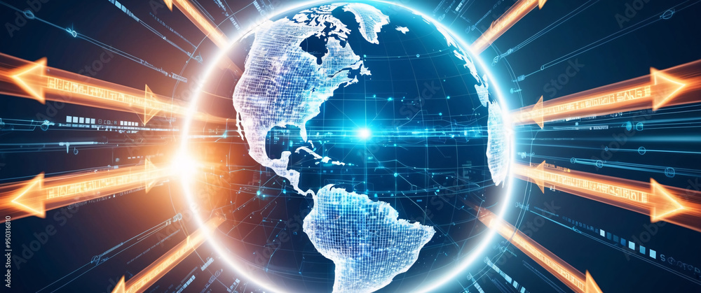 Poster code background with blue globe for global technology concept