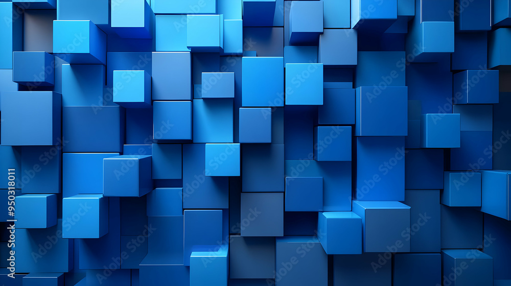 Poster blue cubes abstract background - 3d geometric design - minimalist pattern