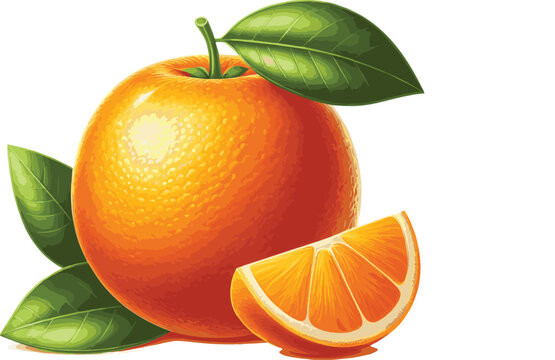 orange fruit with green leaves and slice clip art preview