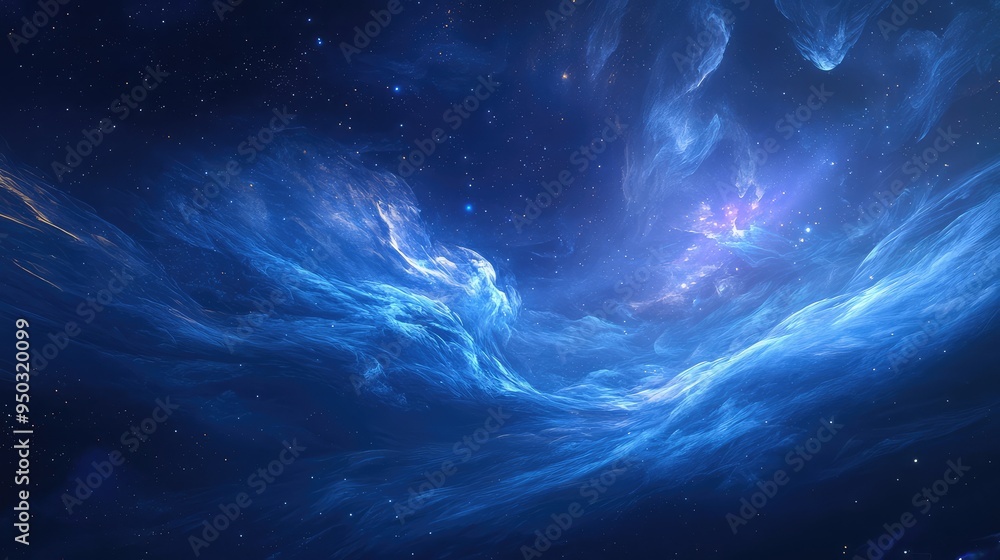 Aufkleber whispers of the void: gentle light and cosmic wisps floating in a vast, dark void, creating a serene