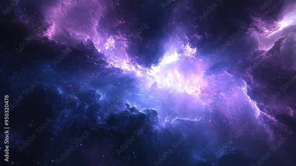 Aufkleber whispers of the void: gentle light and cosmic wisps floating in a vast, dark void, creating a serene