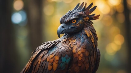 Close up of mythical griffin bird creature.