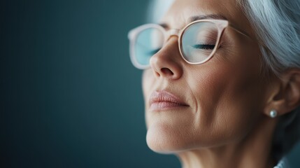 An elegant profile view of an elderly person showing clear glasses and delicate pearl earrings, highlighting grace and experience in the later years of life.