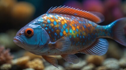 Obraz premium Closeup of a Colorful Fish using Iridescent Scales.