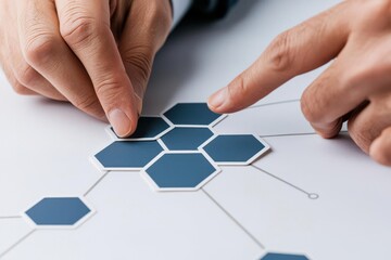 Close-up of a team leader s hand adjusting a flowchart on a digital interface, tech-driven project planning, modern business tools