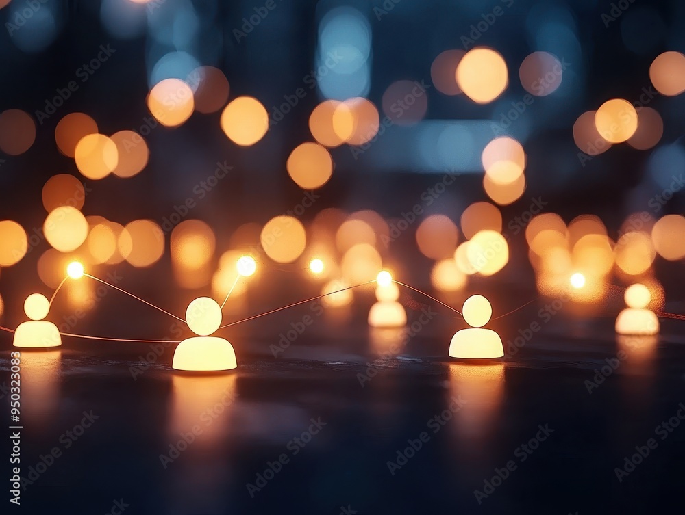 Fototapete abstract image of glowing human icons connected by lines, representing social connections and networ