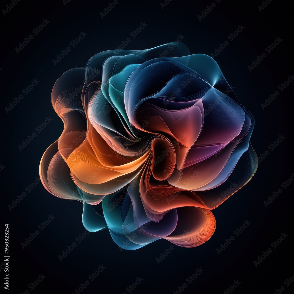 Aufkleber abstract digital art showcasing swirling, colorful shapes against a dark background, creating a mesm
