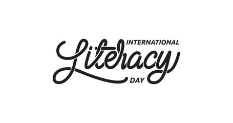 'International Literacy Day' handwritten text. Handwriting calligraphy typography vector illustration. Great for posters, banners, covers, and social media posts. Easy to put into any content.
