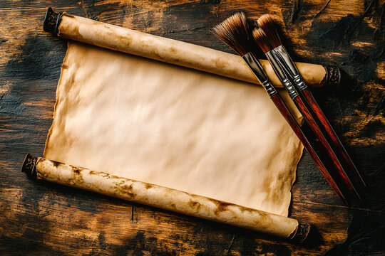 Parchemin et pinceaux pour calligraphie