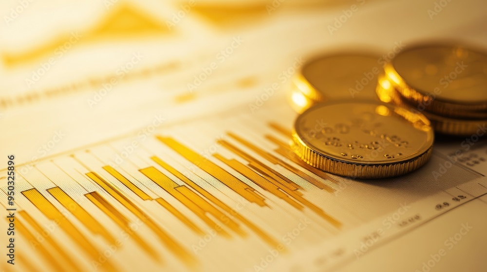 Poster a professional financial report featuring gold-highlighted graphs and charts on a gold gradient back