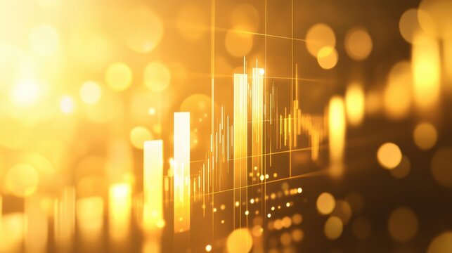 A polished gold background with a bar graph showing positive financial trends and data.