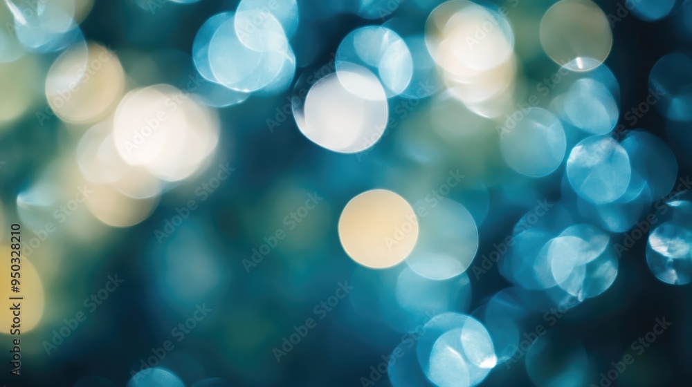 Poster abstract blue and white bokeh blur effect with a soft focus, creating a serene and peaceful ambiance