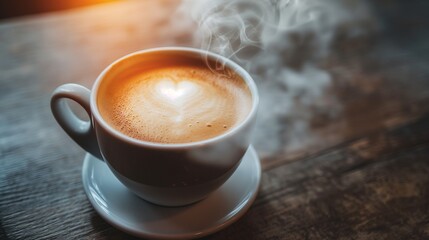 Fototapeta premium cup of hot coffee with a heart-shaped foam