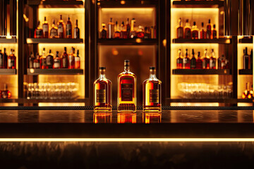 Immerse Yourself in the Elegance of a Glamorous Casino Bar, Showcasing Fine Spirits Under Soft, Warm Lighting and a Chic Ambiance.