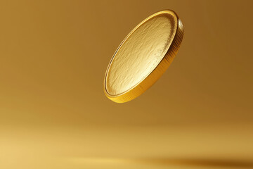 Fototapeta premium A mesmerizing gold coin flips gracefully in mid-air, capturing the essence of wealth and chance under a radiant background.
