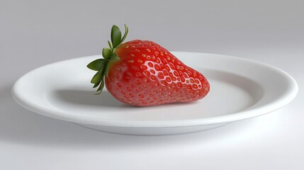 A Single Strawberry on a White Plate