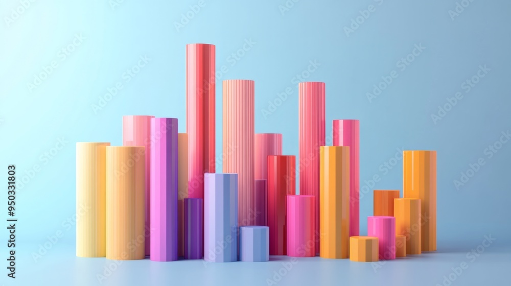 Leinwandbilder A panoramic view of a 3D bar chart with multiple bars representing different data categories, set against a minimalist background for an organized and easy-to-read data presentation.