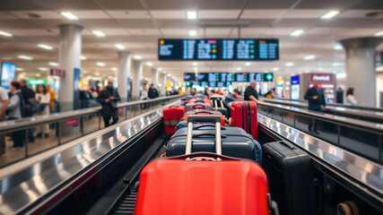 Fototapeta premium Luggage Carousel with Colorful Suitcases
