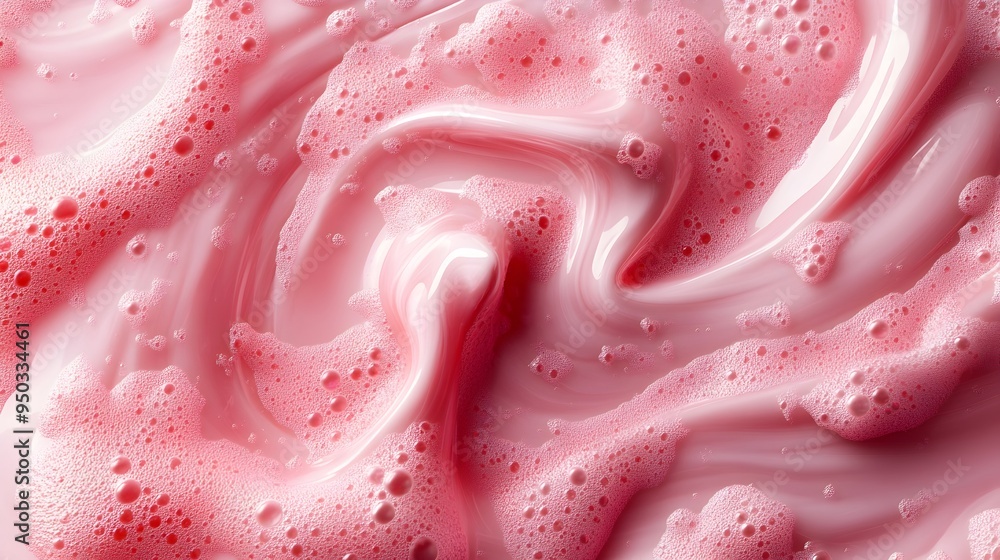 Poster close up of swirling strawberry milk with abstract patterns and visual delight