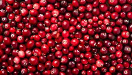 Ripe fresh cranberries as bright natural, healthy food, berries background. Harvest, autumn, superfood. Banner.
