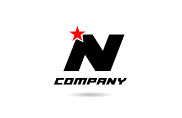 black and white N letter alphabet logo icon design with red star suitable for a business or company