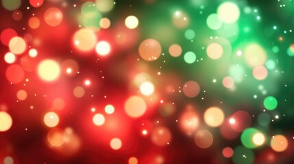 Festive red and green bokeh blur background, with shimmering lights and soft focus, perfect for a holiday theme.