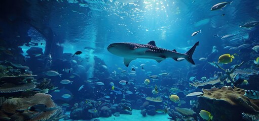 Fototapeta premium Whale Shark Swimming in Aquarium