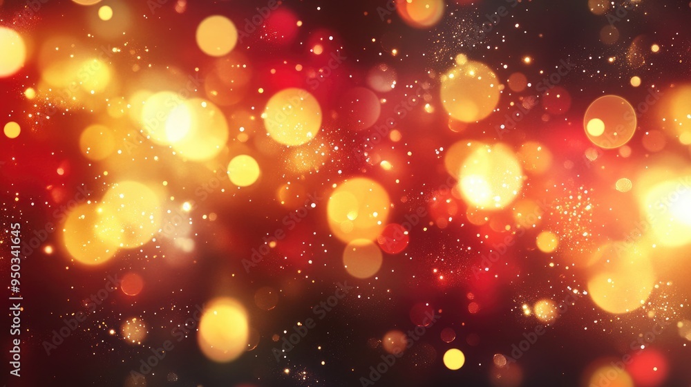 Poster Golden and red bokeh blur with a gradient effect, creating a luxurious and festive background for holiday designs. -