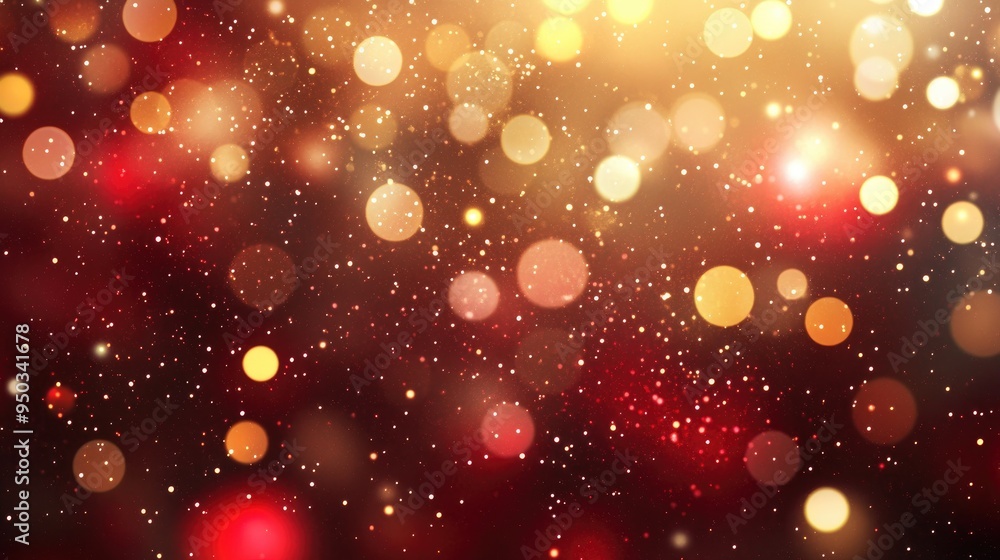 Poster golden and red bokeh blur with a gradient effect, creating a luxurious and festive background for ho