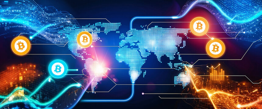 Abstract binary code technology, globe concept for global business, digital data network on blue planet