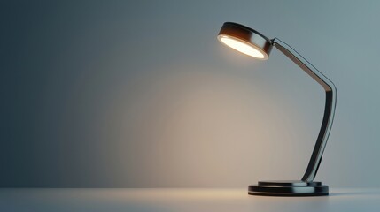 An isolated object on a white background featuring a modern minimalist desk lamp with a sleek metal design and a warm LED light casting a soft glow