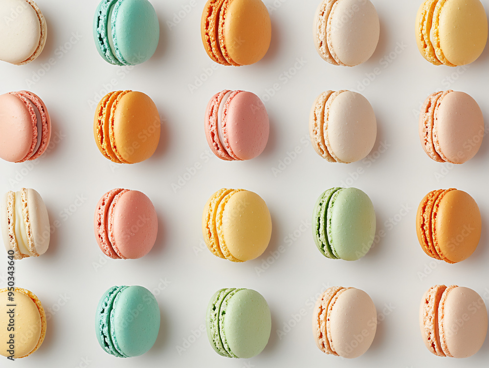 Wall mural a perfectly aligned grid of colorful macarons in various pastel shades