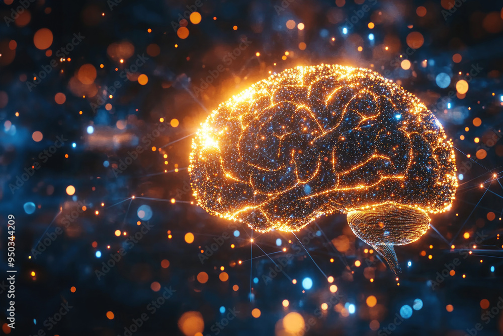 Aufkleber a glowing brain with intricate neural connections emphasizes the dynamics of intelligence, thoughts,