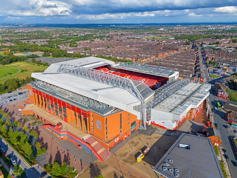 Liverpool, Merseyside. United Kingdom. 08.28.2024 Liverpool Football Club, Anfield Stadium. Aerial Image. 28th August 2024.