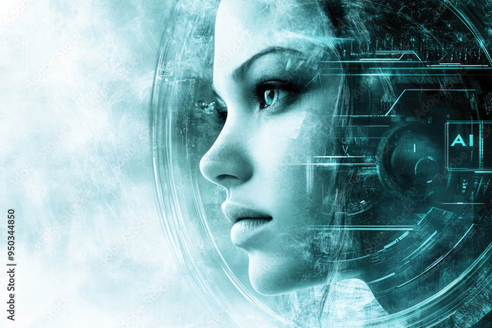 Poster a futuristic depiction of ai technology with abstract elements and glowing circuits creating a high-