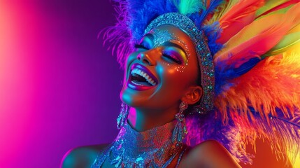 Naklejka premium A Woman in a Carnival Costume Smiles Brightly