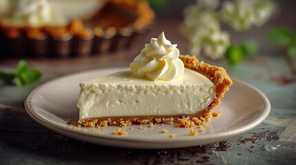 A slice of dessert topped with a dollop of whipped cream,