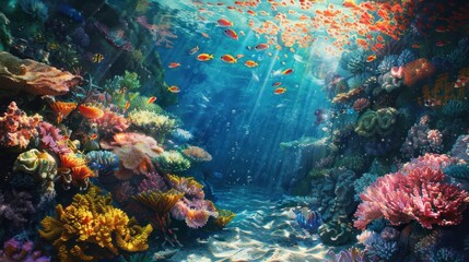 Obraz premium Underwater Coral Reef with Vibrant Fish
