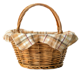 PNG Wicker basket with plaid cloth