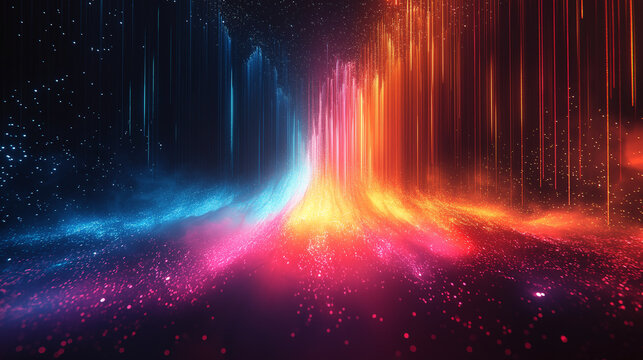 Futuristischer Hintergrund in leuchtenden Regenbogenfarben. Flie&szlig;ende Formen und dynamische Farb&uuml;berg&auml;nge. Abstrakte, hochmoderne &Auml;sthetik. Ideal f&uuml;r Tech-Designs und kreative Projekte