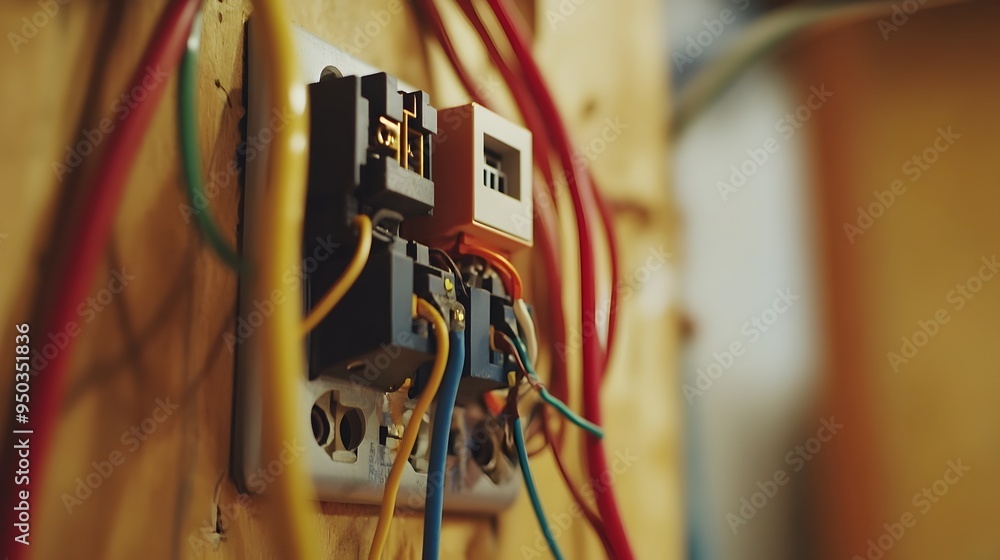 Aufkleber closeup image of electrical wiring and connections being made to a light switch detailed view of the