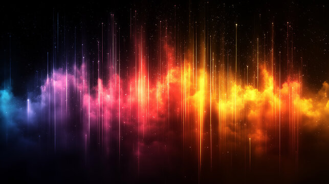 Futuristischer Hintergrund in leuchtenden Regenbogenfarben. Flie&szlig;ende Formen und dynamische Farb&uuml;berg&auml;nge. Abstrakte, hochmoderne &Auml;sthetik. Ideal f&uuml;r Tech-Designs und kreative Projekte