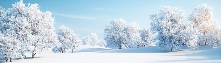 Obraz premium Snow-covered winter wonderland with frosted trees and a serene, untouched beauty