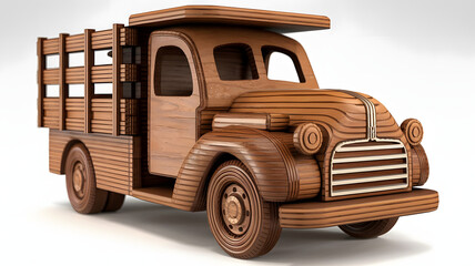 Professionally crafted 3D wooden model of road maintenance equipment, with white background.