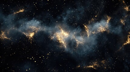 Whispers of the Void: Enigmatic dark space with faint, shimmering lights and soft, ghostly mists, evoking a celestial mystery.