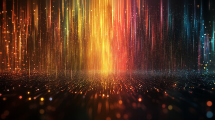 Futuristischer Hintergrund in leuchtenden Regenbogenfarben. Fließende Formen und dynamische Farbübergänge. Abstrakte, hochmoderne Ästhetik. Ideal für Tech-Designs und kreative Projekte