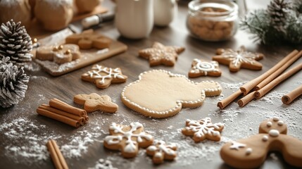Fototapeta premium Cozy kitchen setting with freshly baked gingerbread cookies decorated for the winter holiday season