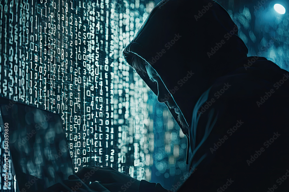 Poster an elusive hacker immersed in cryptic codes, unraveling secrets in the shadows of cyberspace under a