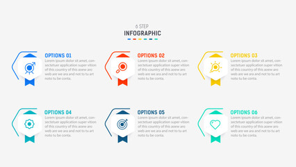 Business  infographics design for Six Step, option, parts or process. Infographic 6 element design template for presentation.  process diagram, step banner, flow chart, 6 option template.