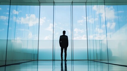 Fototapeta premium Portrait of a handsome young businessman standing by the window in office